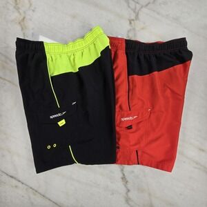 Speedo Men's Marina Volley Swim Trunks Shorts XXL Lot of 2 Black Red Sporty